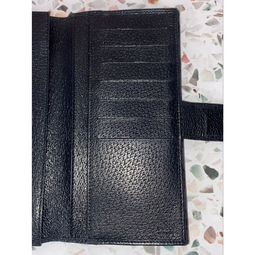GUCCI GG Logo Black Canvas Leather Credit Cards Bifold Long Wallet Authentic - Picture 11 of 12